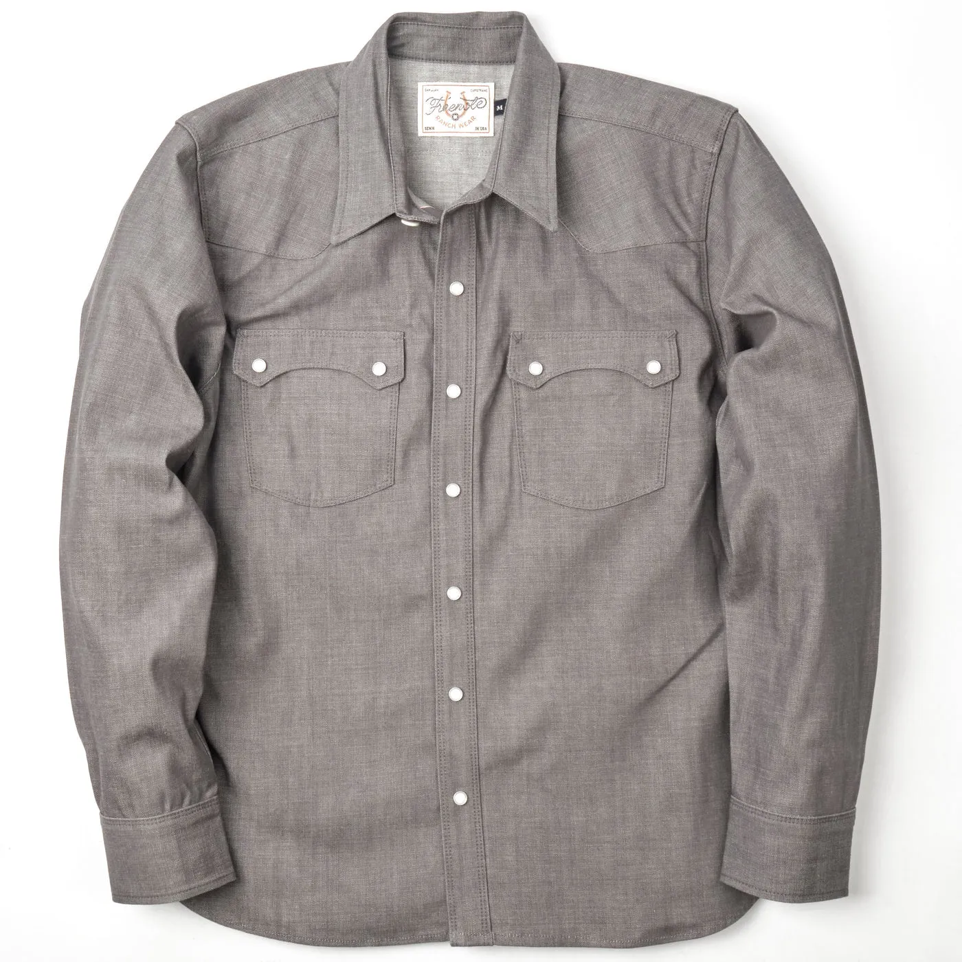 Modern Western Shirt | Harbor Grey Denim | Freenote Cloth sold by Man Ready