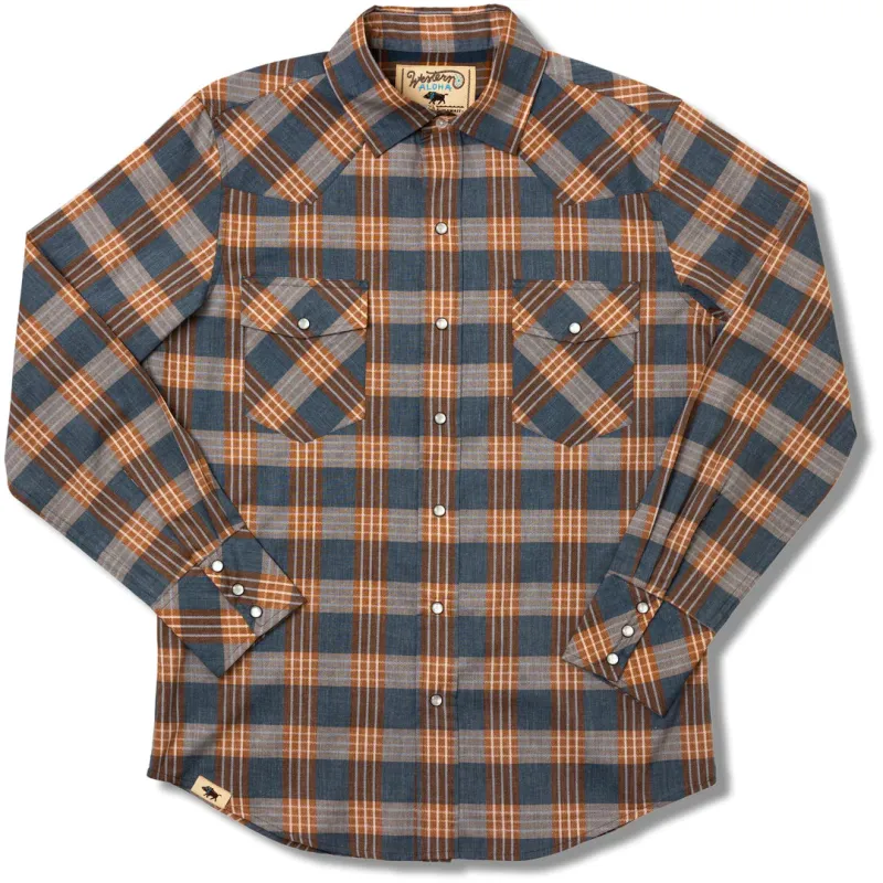 Palaka Nui Long Sleeve | Blue & Kauai Red | Western Aloha sold by Man Ready