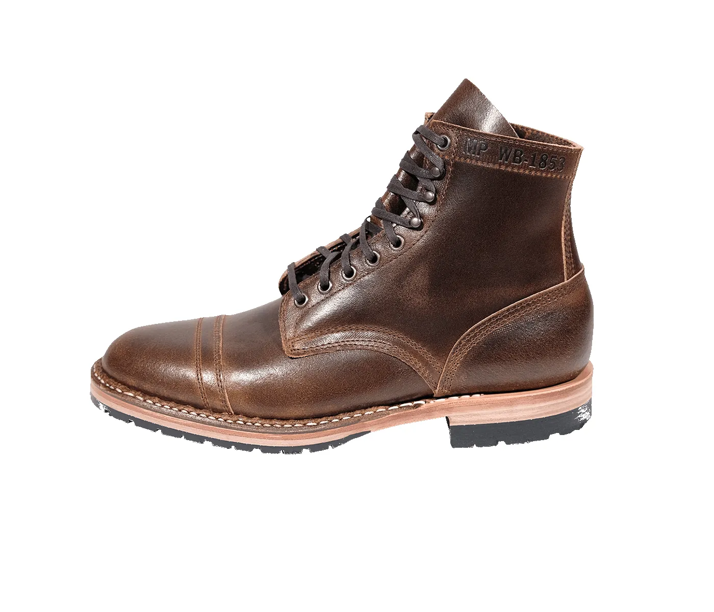 MP-Sherman Toe Cap (Half Lug) | Cinnamon Waxed Flesh | White's Boots sold by Man Ready