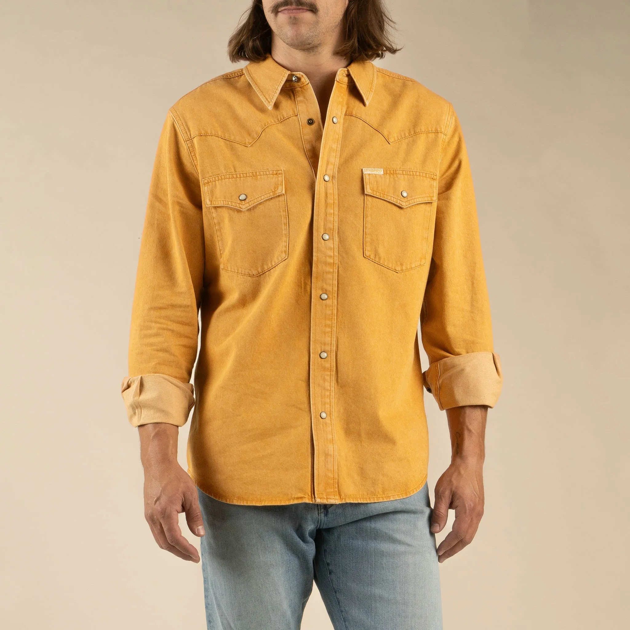 Wyatt Pearl Snap Denim Shirt | Faded Gold | Sendero Provisions Co sold by Man Ready product image thumbnail 3