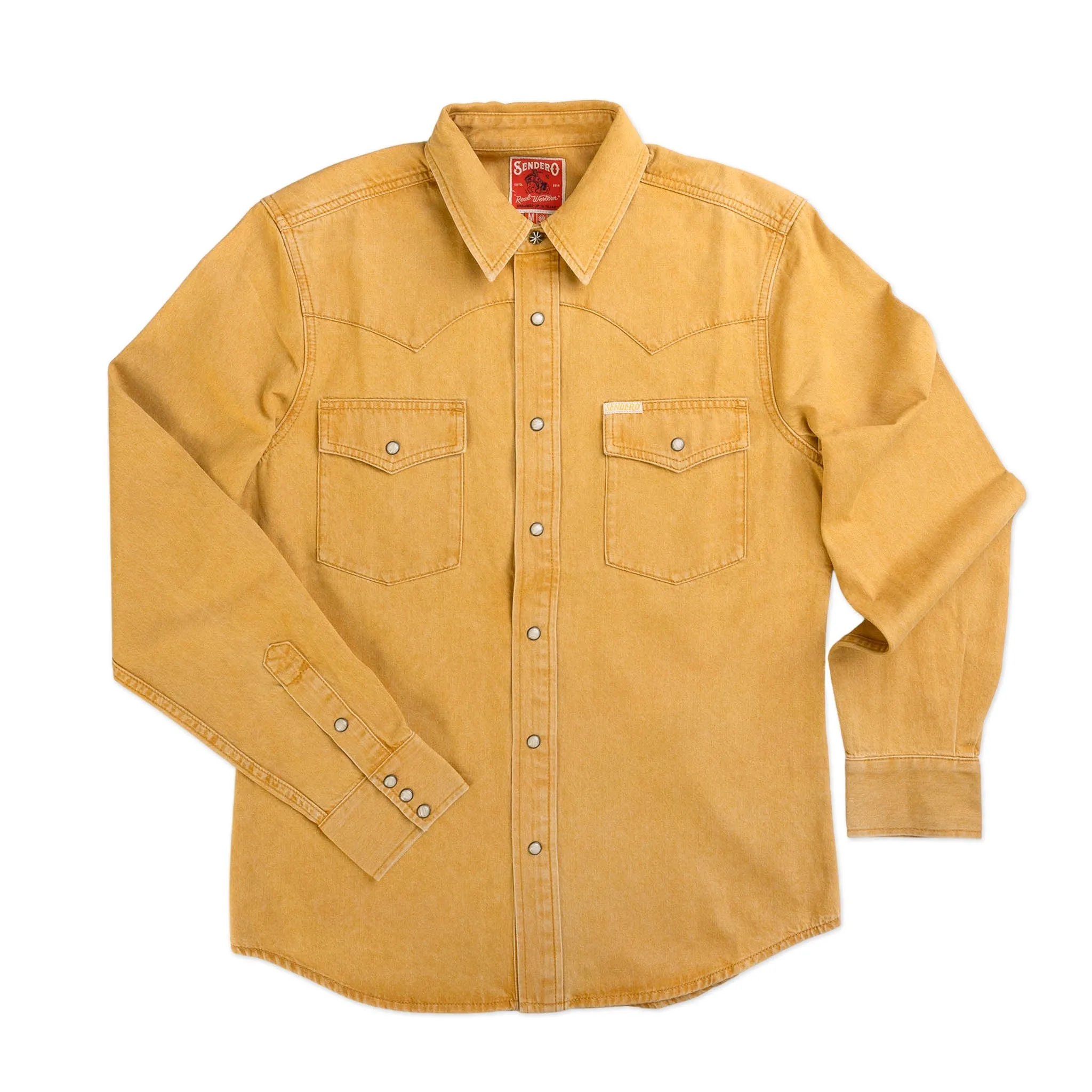 Wyatt Pearl Snap Denim Shirt | Faded Gold | Sendero Provisions Co sold by Man Ready