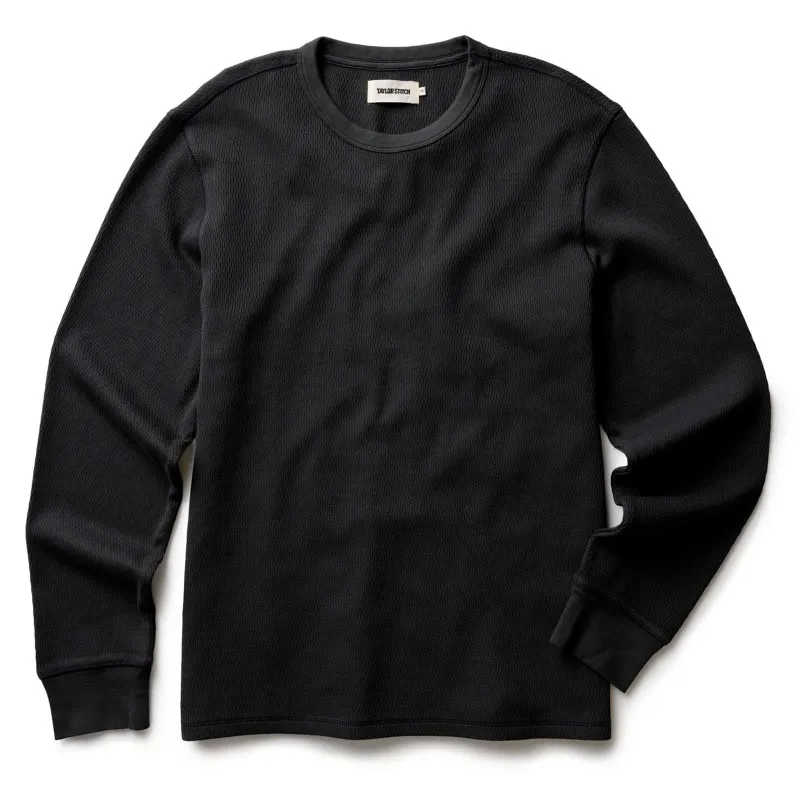 The Organic Cotton Waffle Crew | Faded Black Waffle | Taylor Stitch sold by Man Ready