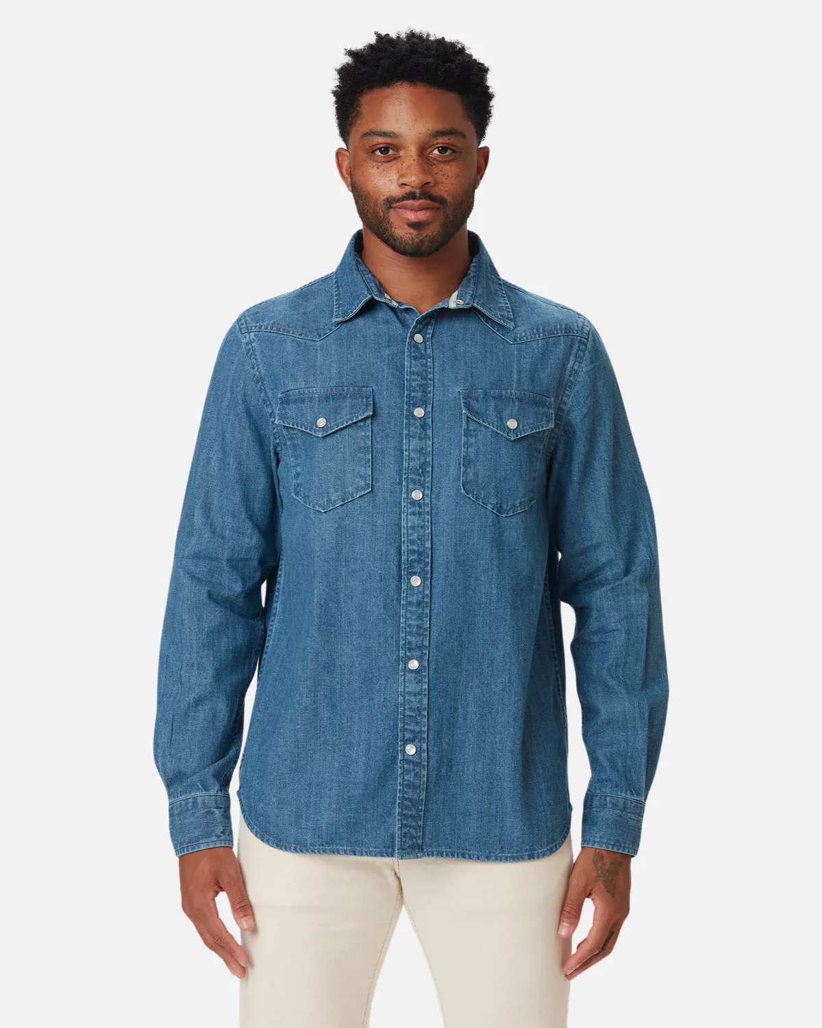 Mid Weight Western Denim Shirt | Medium Wash | Ace Rivington sold by Man Ready product image thumbnail 3