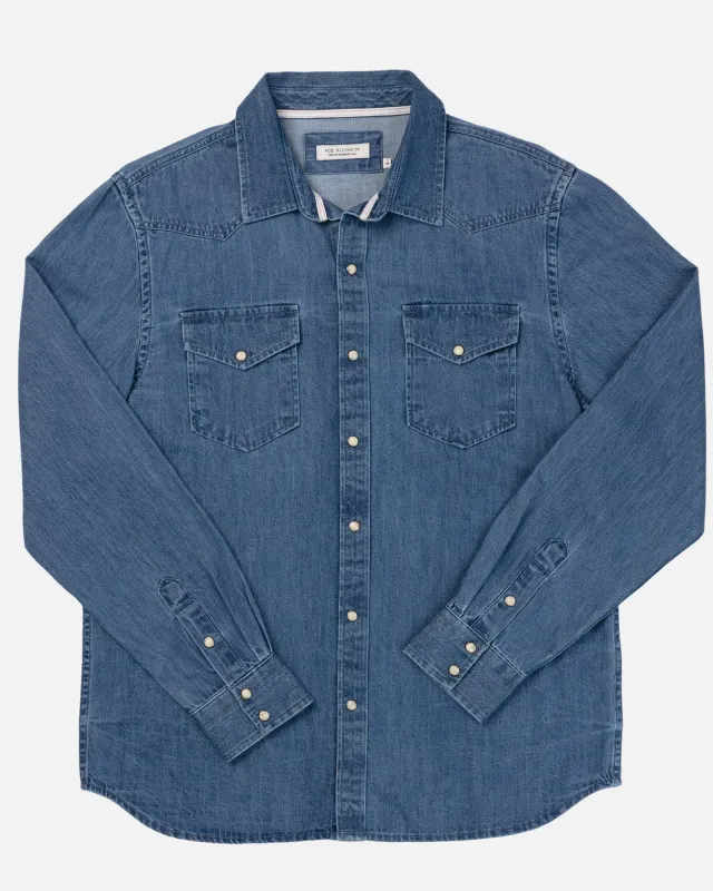 Mid Weight Western Denim Shirt | Medium Wash | Ace Rivington sold by Man Ready