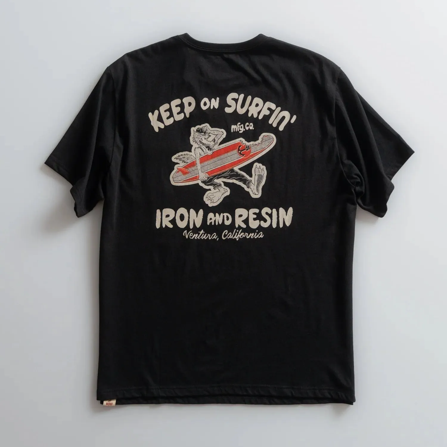 Keep On Surfin' Pocket Tee | Black | Iron & Resin sold by Man Ready