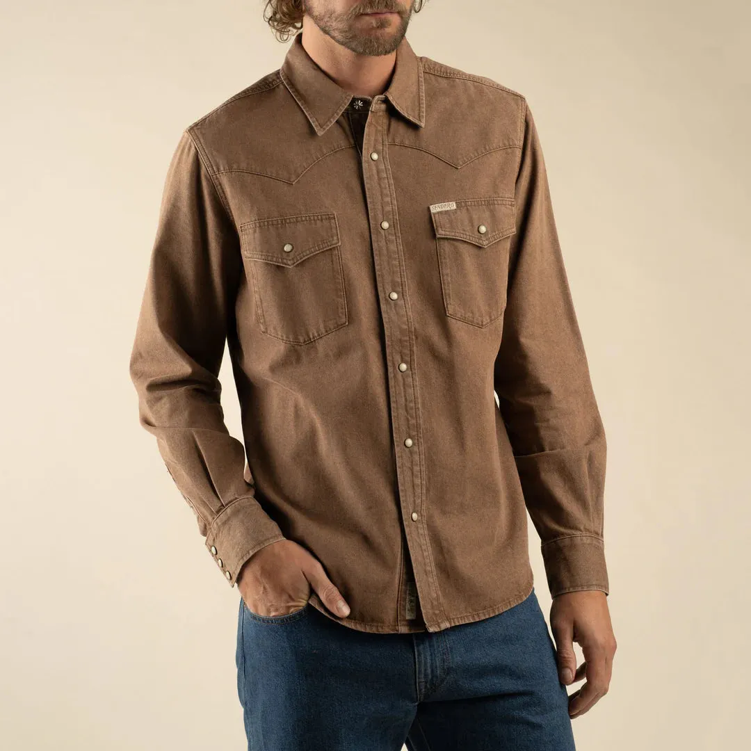 Wyatt Pearl Snap Denim Shirt | Faded Brown | Sendero Provisions Co sold by Man Ready product image thumbnail 3