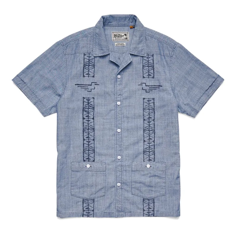 Guayabera Shirt | Pictographs : Washed Indigo Chambray | Howler Bros sold by Man Ready