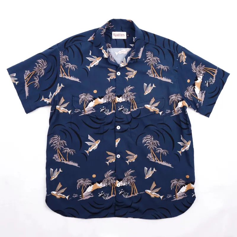 Dean Double Pocket Shirt Flying Fish | Navy | Freenote Cloth sold by Man Ready