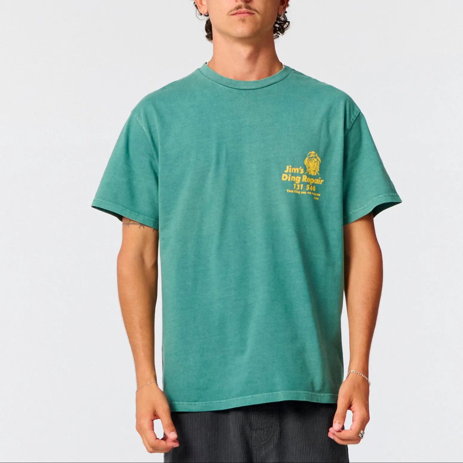 Jim's Ding Repair Tee | Dusty Green | Critical Slide sold by Man Ready product image thumbnail 2