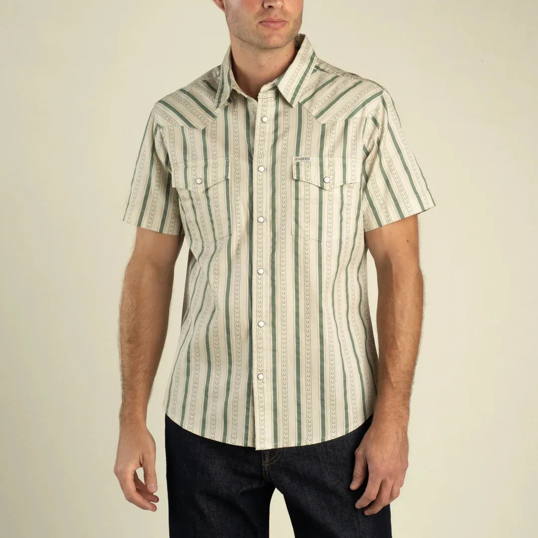 The Wyatt Pearl Snap S/S Shirt | Horseshoe Stripe Aloe | Sendero Provisions Co sold by Man Ready product image thumbnail 2