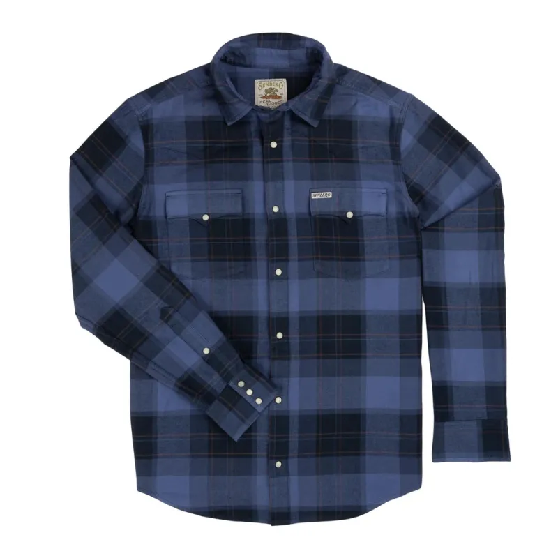 Durango Flannel Pearlsnap Shirt | Woodrow Plaid : Midnight | Sendero Provisions Co made by Sendero Provisions CO