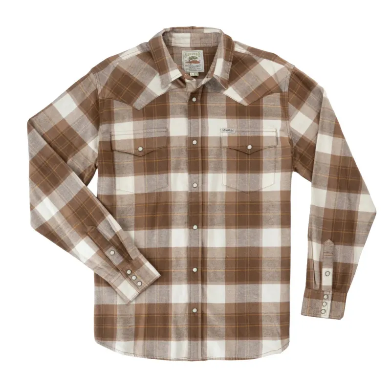 Durango Flannel Pearlsnap Shirt | Woodrow Plaid : Saddle | Sendero Provisions Co made by Sendero Provisions CO
