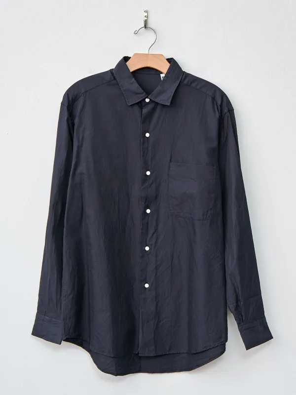 Semi Spread Collar Shirt - Navy Cotton Silk sold by Namu Shop