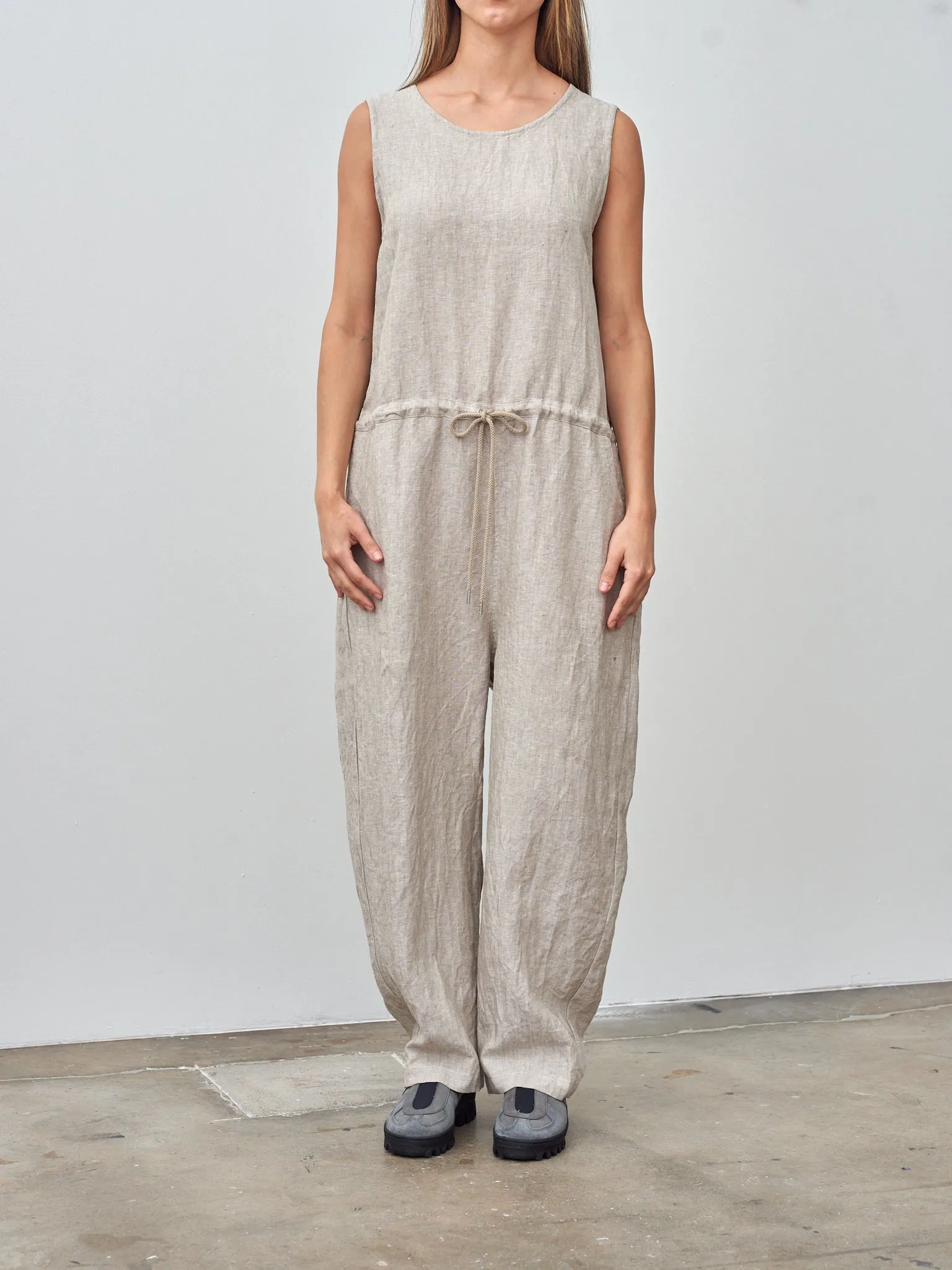 Linen Canvas Sleeveless Jumpsuit - Natural sold by Namu Shop