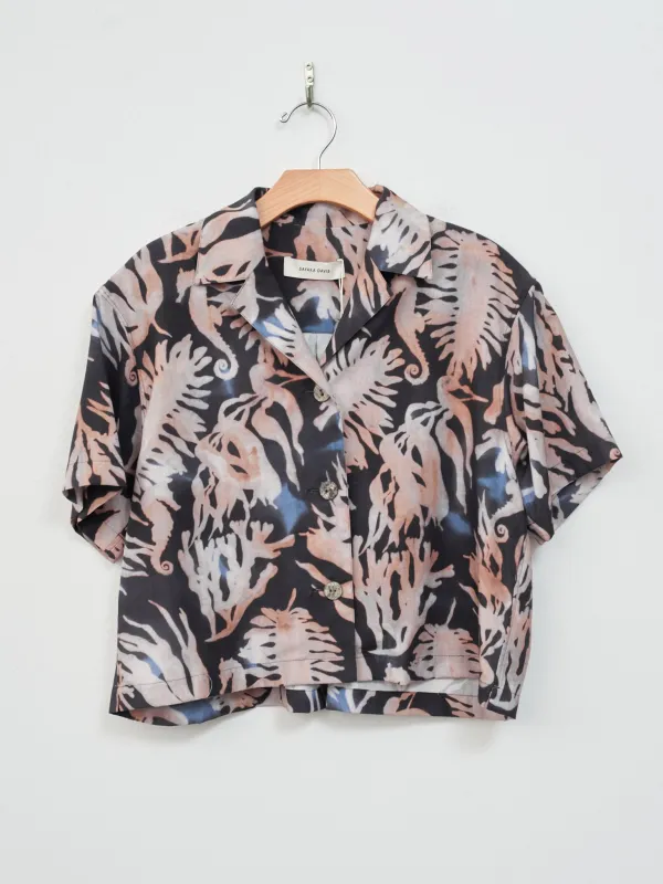 Hikizome Print Cropped Shirt - Seaweed x Seahorse made by Sayaka Davis