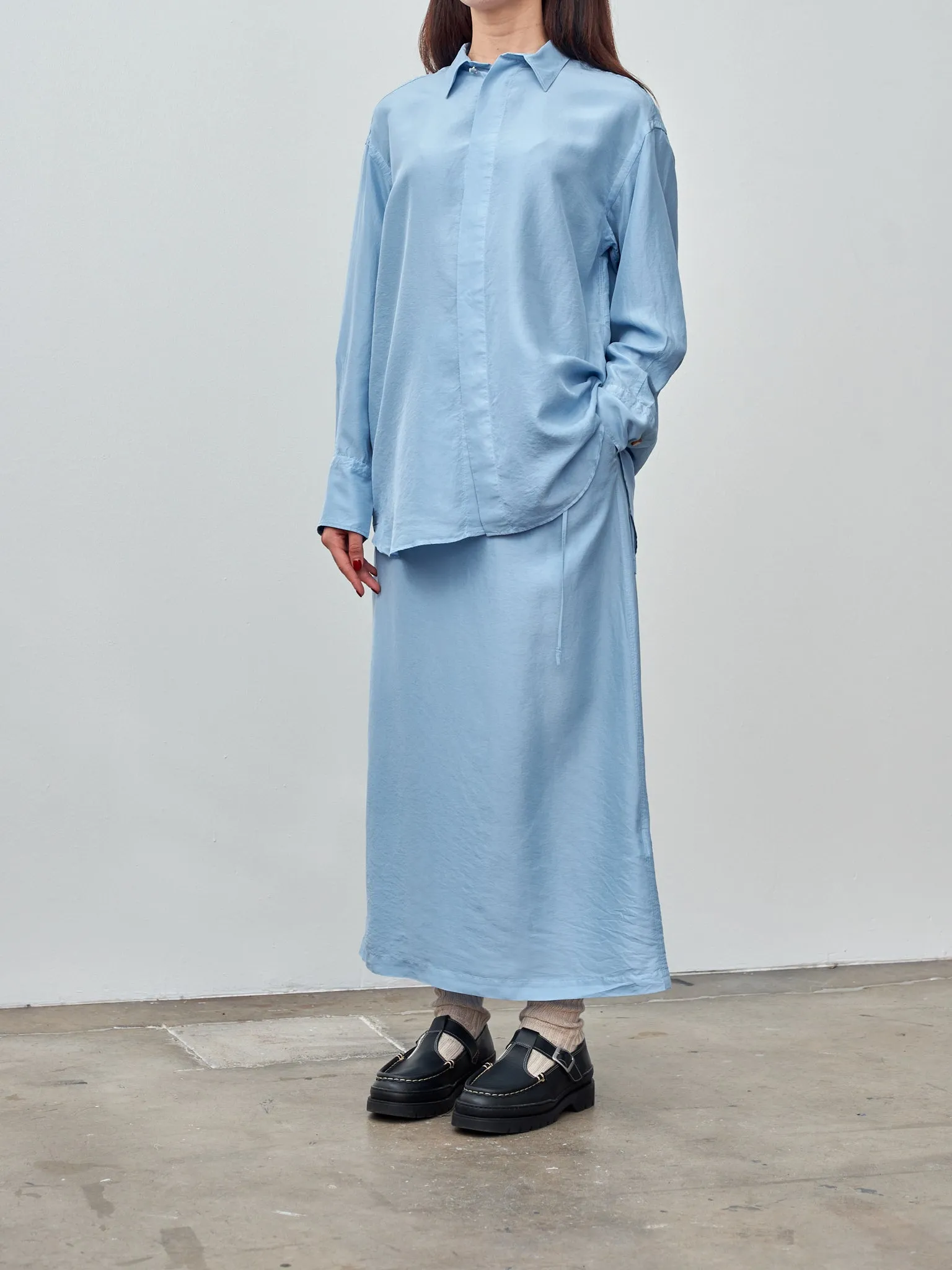 Silk Habotai Oversized Shirt - Sax Blue sold by Namu Shop product image thumbnail 4