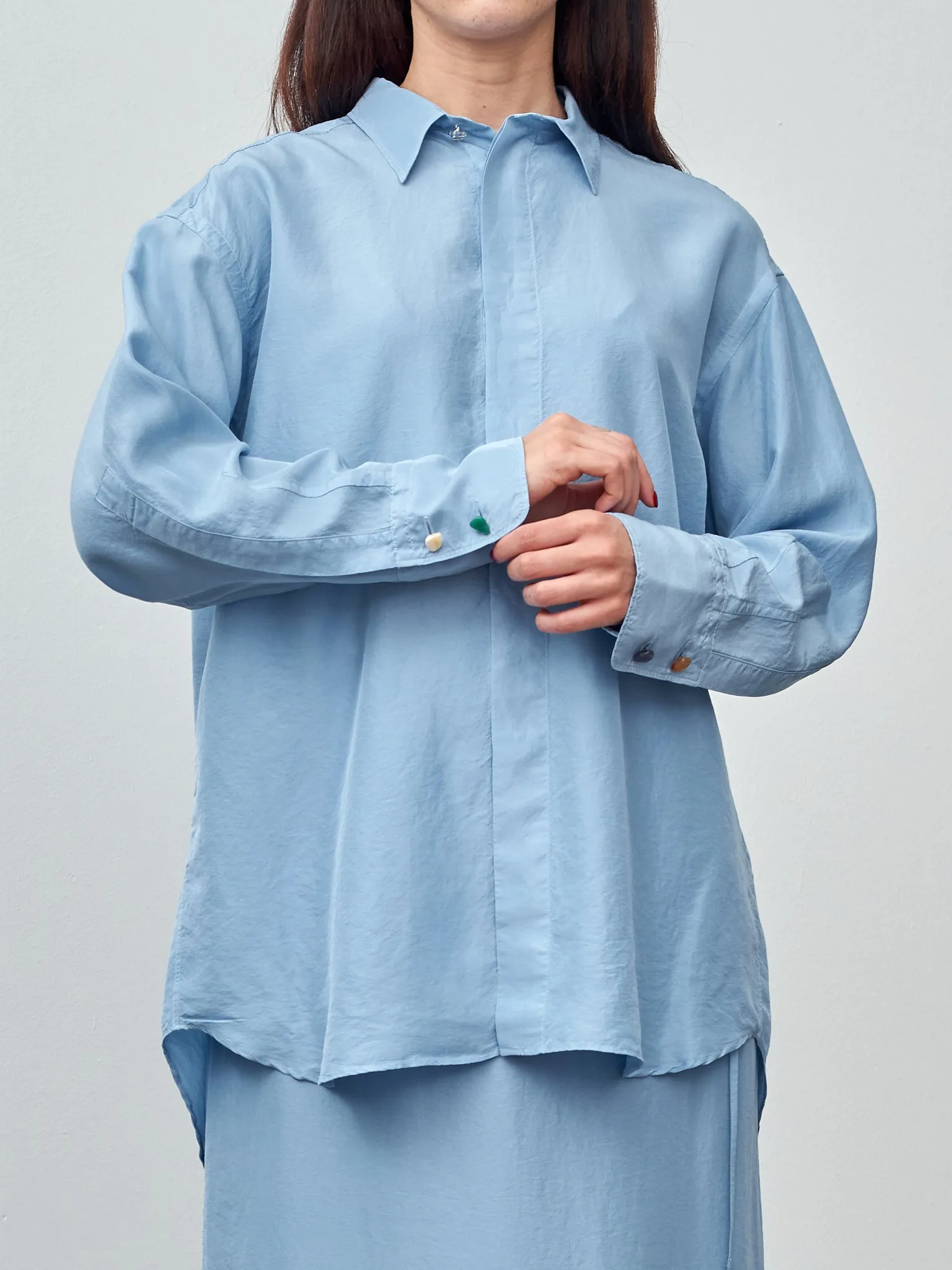 Silk Habotai Oversized Shirt - Sax Blue sold by Namu Shop product image thumbnail 2