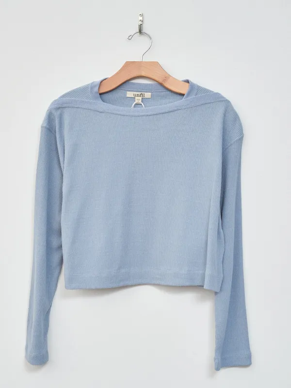 Raw Silk Rib Jersey Cropped Long Sleeve Tee - Smoky Blue sold by Namu Shop