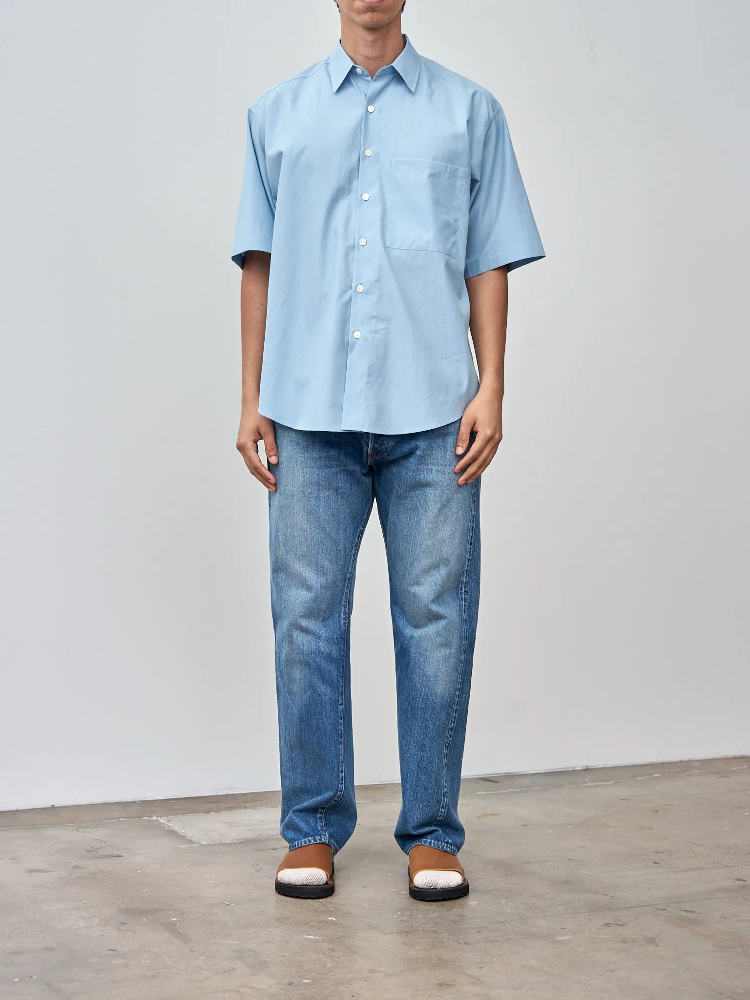 Washed Finx Twill Big Half Sleeved Shirt - Sax Blue sold by Namu Shop product image thumbnail 2