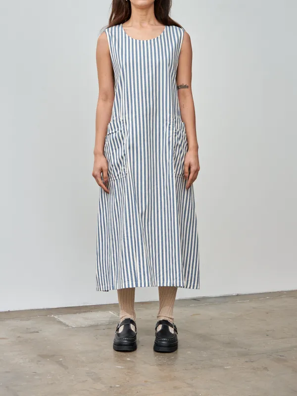 Block Stripe Print Foldable Apron Dress - Blue sold by Namu Shop