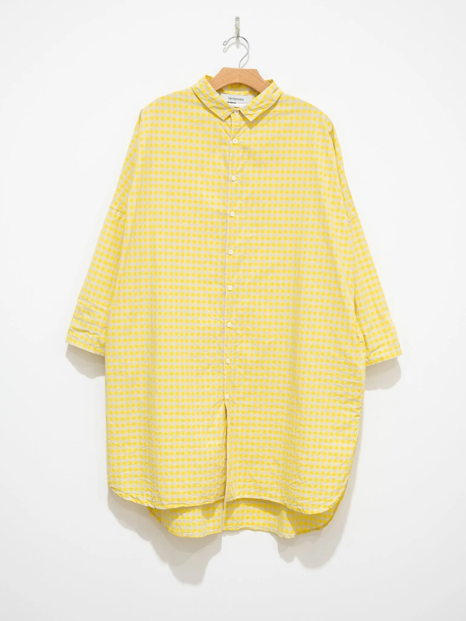 Back Gathered Dress - Yellow x Gray sold by Namu Shop