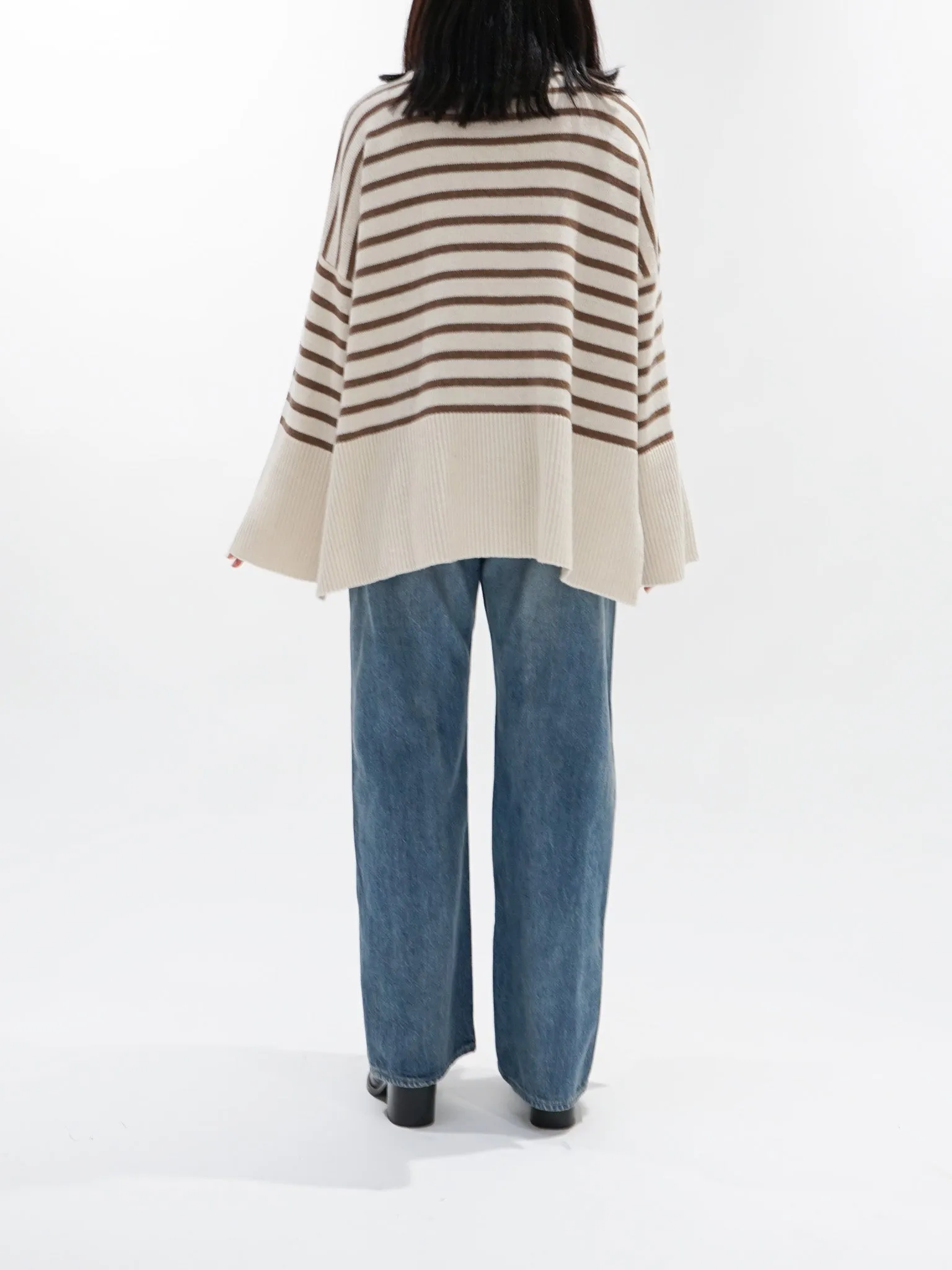Border Turtleneck Knit - White x Mocha sold by Namu Shop product image thumbnail 3