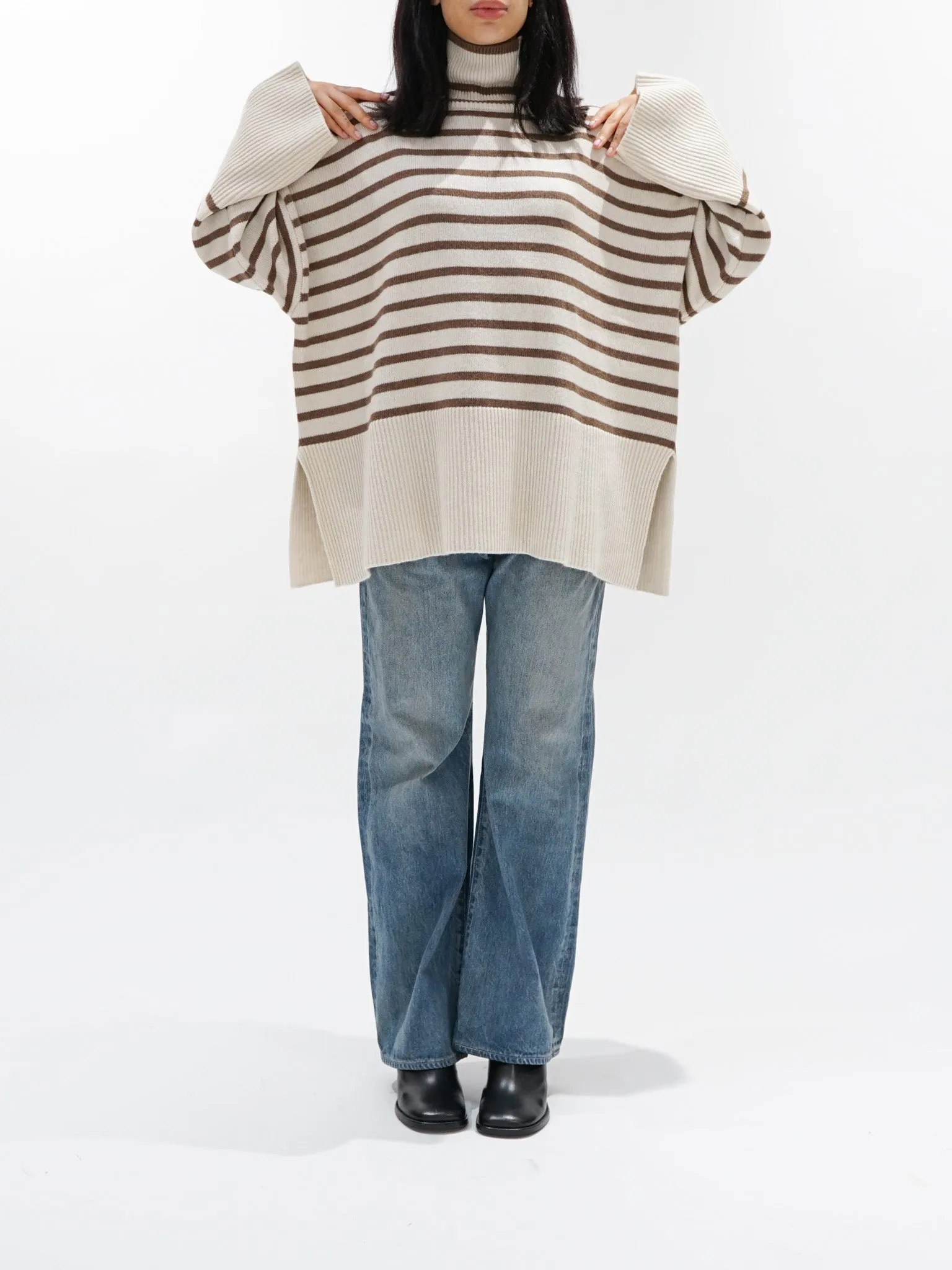 Border Turtleneck Knit - White x Mocha sold by Namu Shop product image thumbnail 2