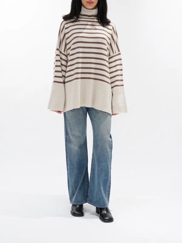 Border Turtleneck Knit - White x Mocha sold by Namu Shop