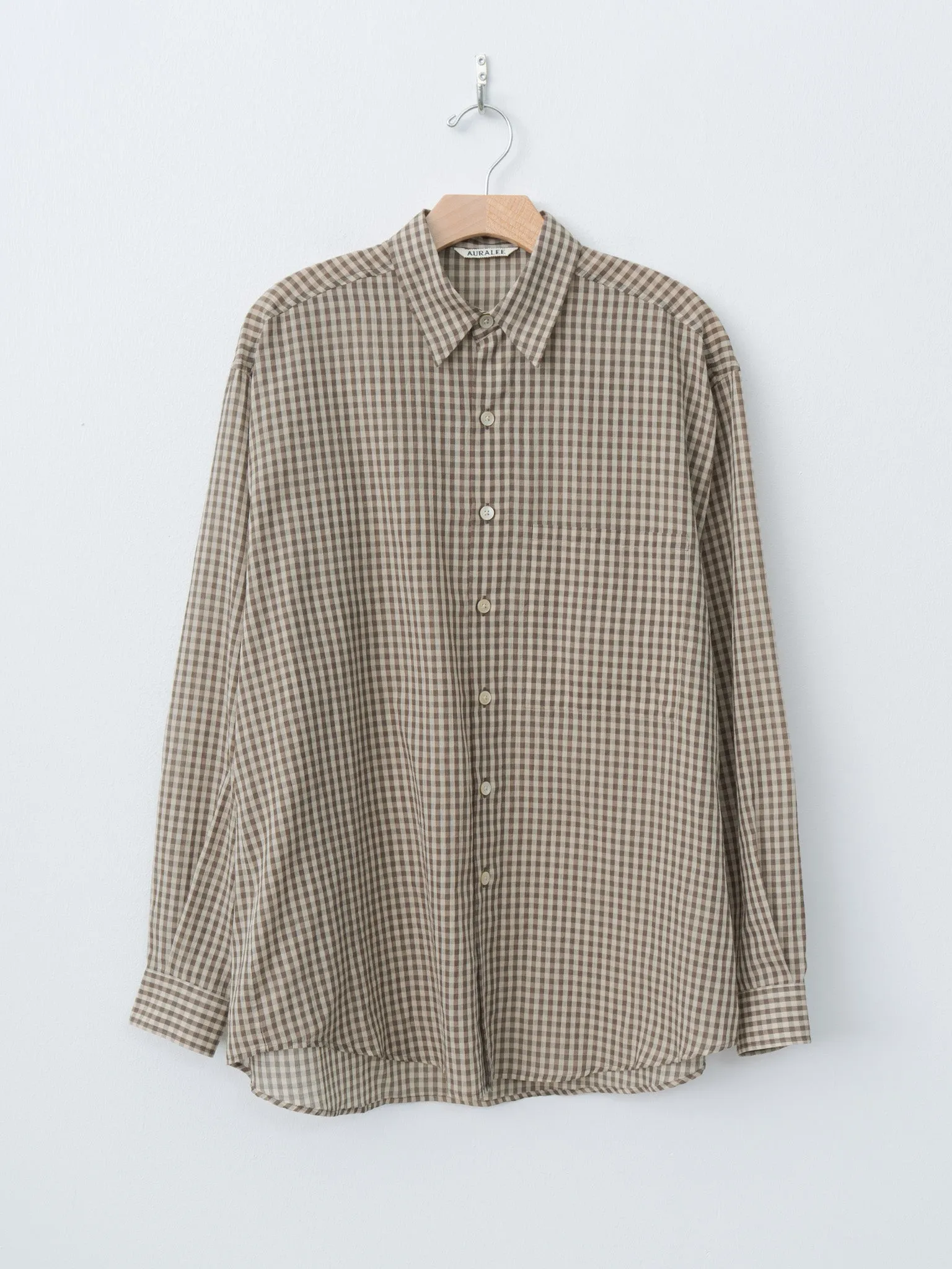 Airy Light Cotton Check Big Shirt - Brown Gingham Check sold by Namu Shop
