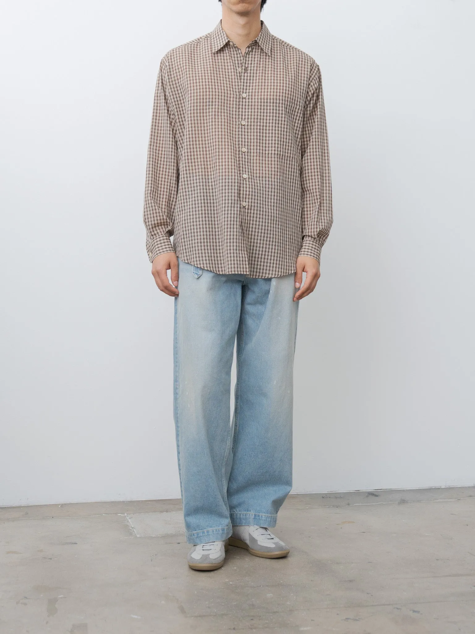 Airy Light Cotton Check Big Shirt - Brown Gingham Check sold by Namu Shop product image thumbnail 2