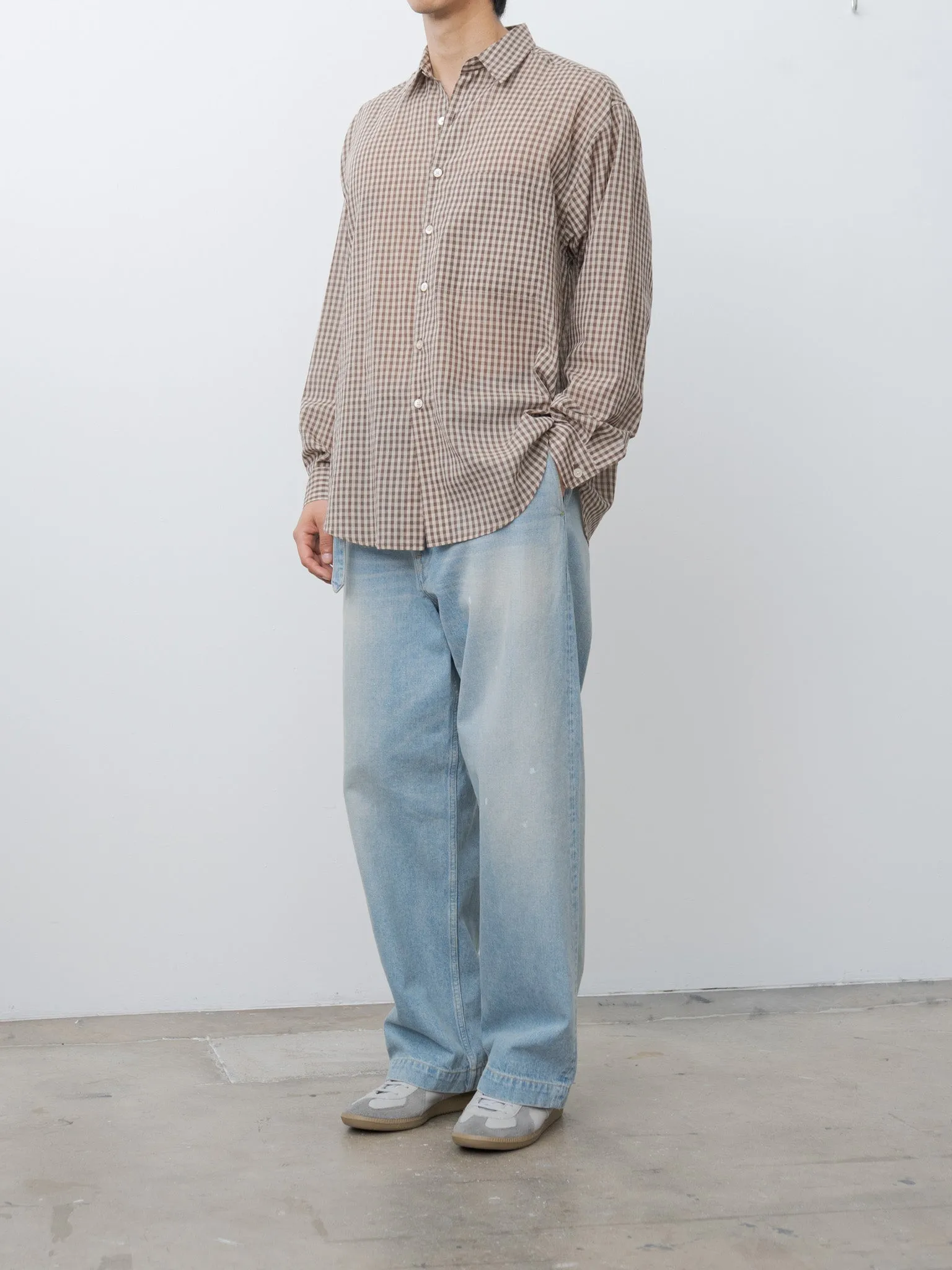 Airy Light Cotton Check Big Shirt - Brown Gingham Check sold by Namu Shop product image thumbnail 3