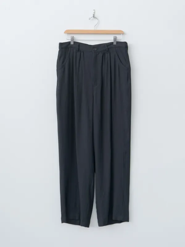 Linen Acetate Front Gather Wide Trousers - Black sold by Namu Shop