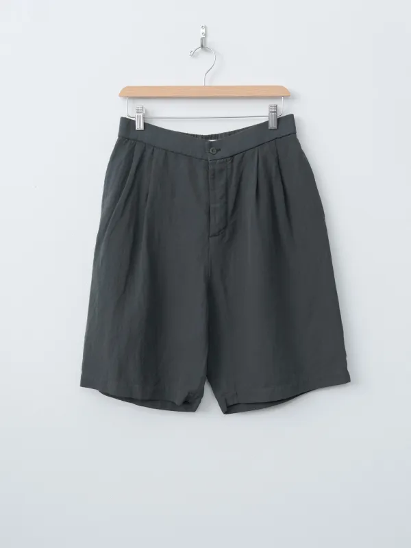 Cotton Linen Voile Two Tucked Easy Shorts - Dark Green sold by Namu Shop