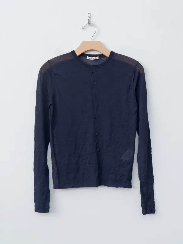 Wrinkled Wool Polyester High Gauge Knit Crew Neck Cardigan - Navy sold by Namu Shop