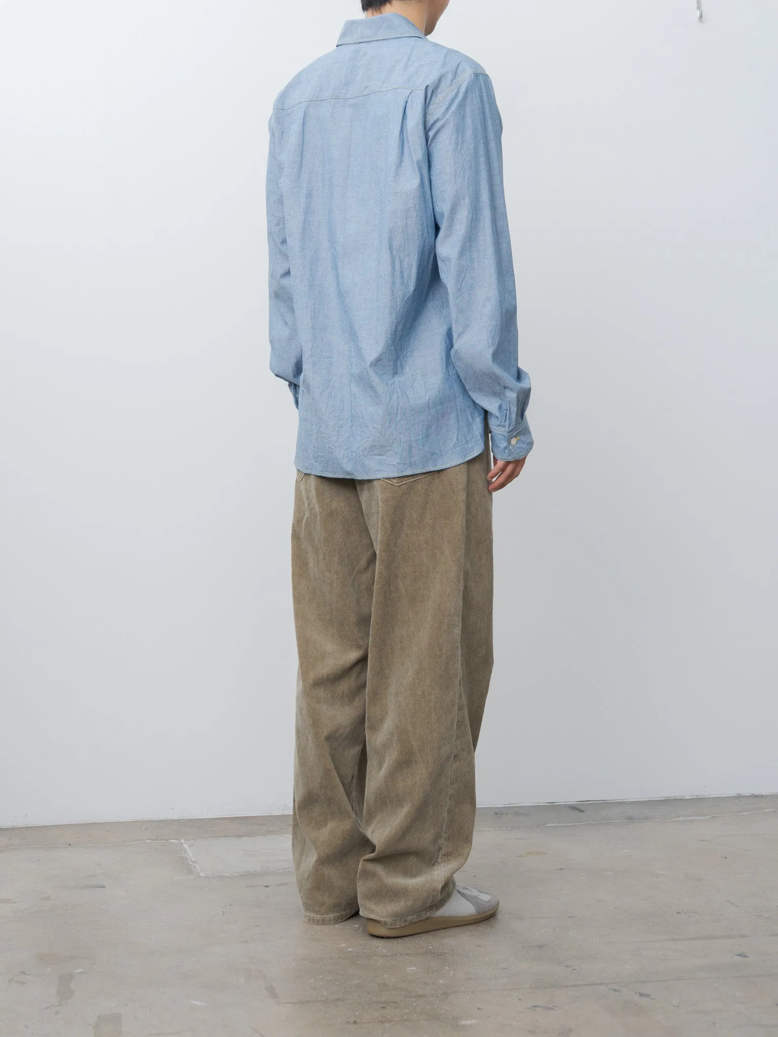 Indigo Cotton Chambray Asymmetric Pocket Work Shirt - Blue sold by Namu Shop product image thumbnail 4