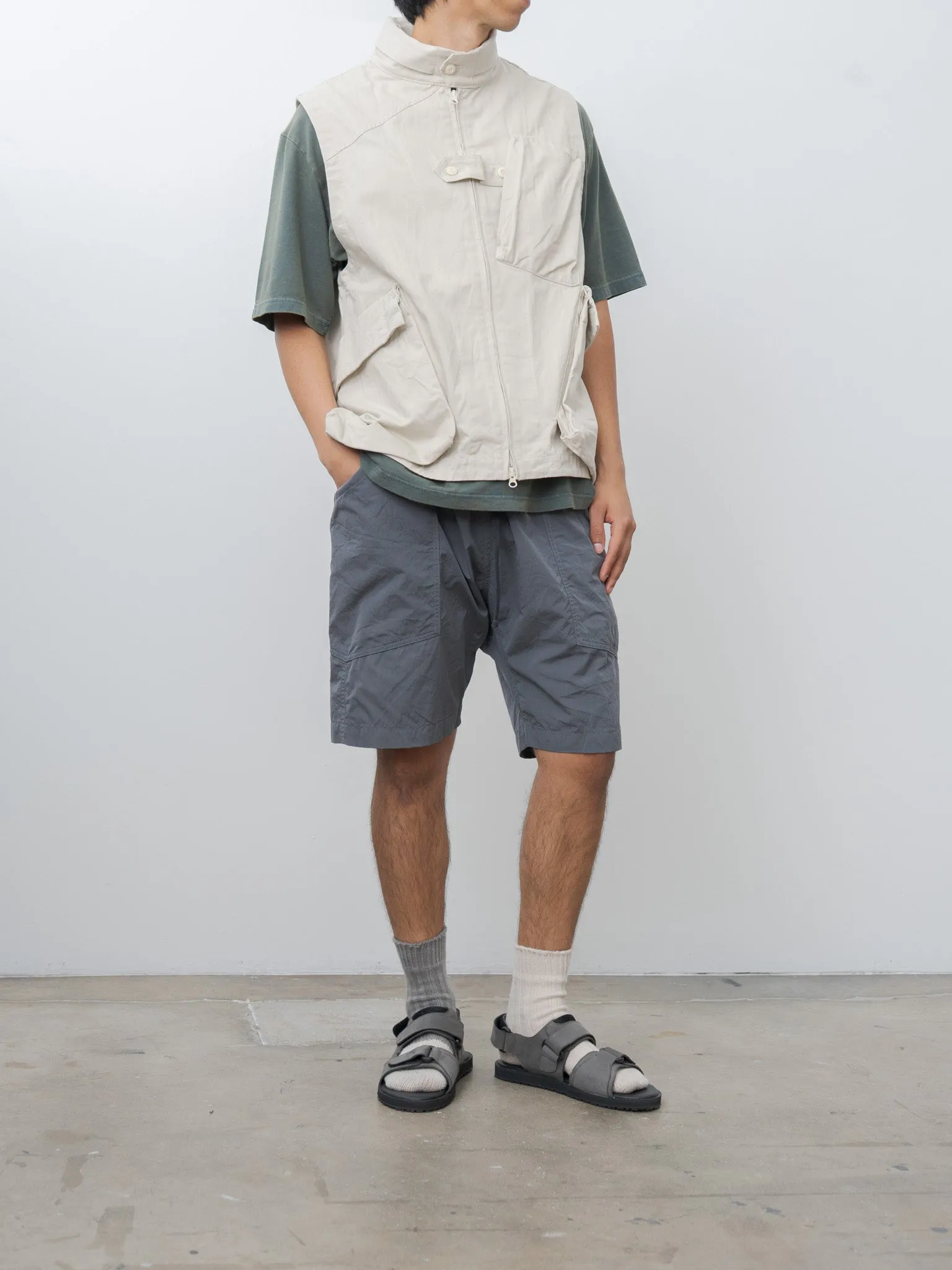 Cotton Silk Chambray Poplin Loose Fit Shorts - Charcoal sold by Namu Shop product image thumbnail 2