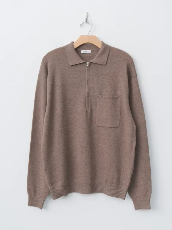 Linen Wool Brushed Zip Up Polo Sweater - Camel sold by Namu Shop