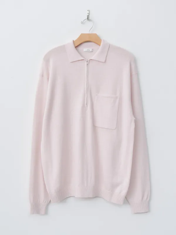 Linen Wool Brushed Zip Up Polo Sweater - Pink sold by Namu Shop