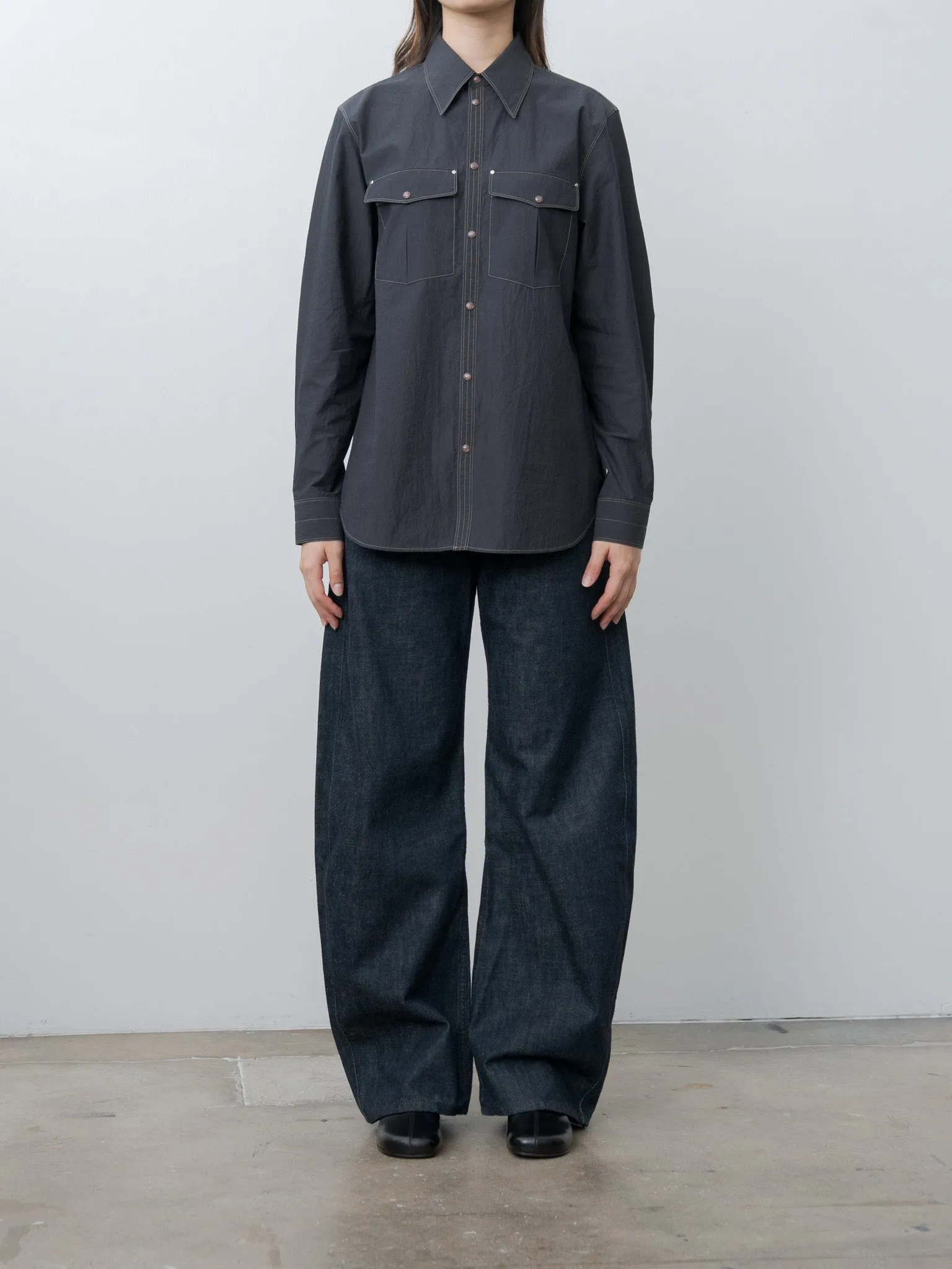 Chest-Pocket Fitted Shirt - Charcoal sold by Namu Shop