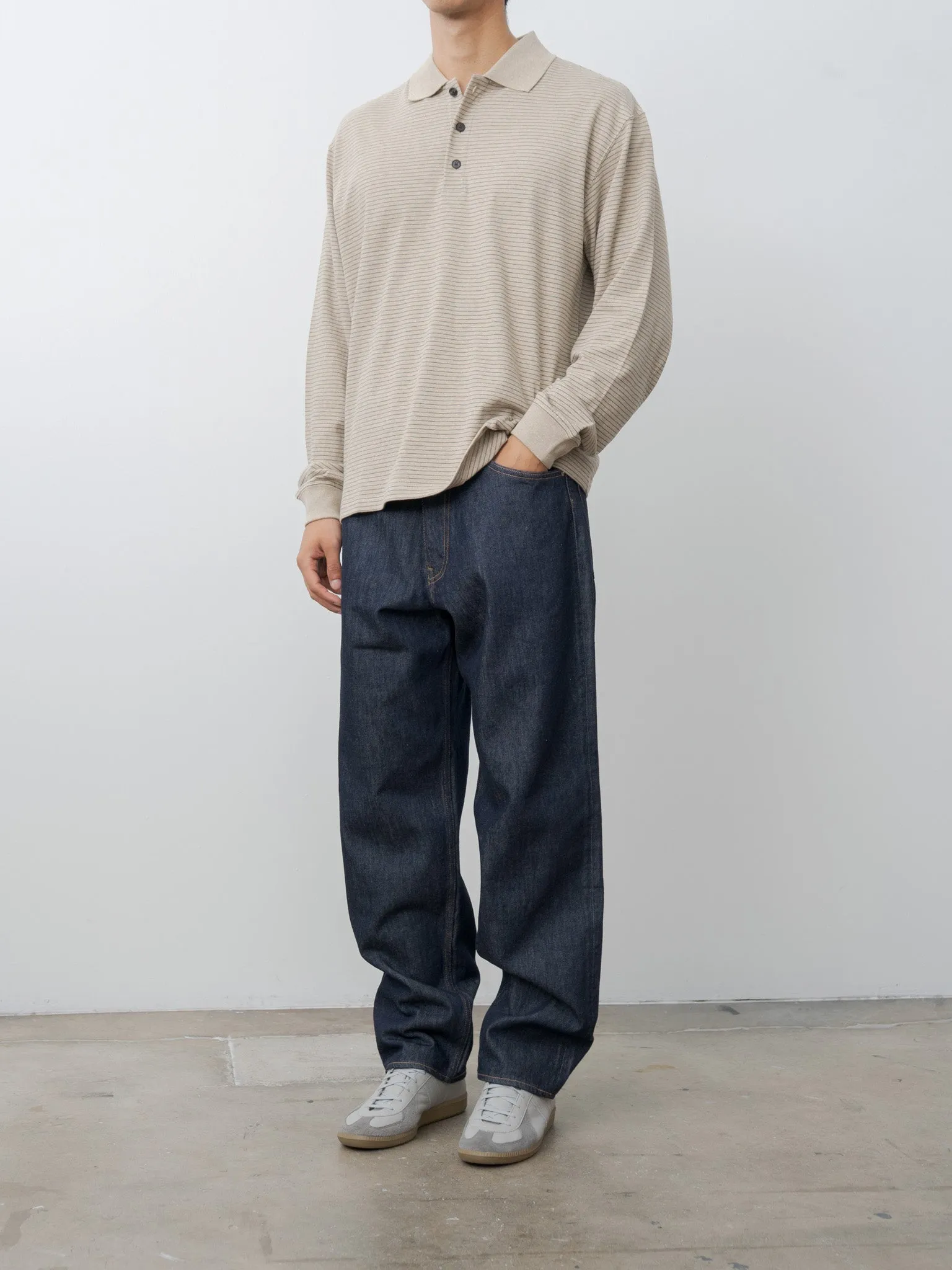 Suvin Double Jersey Long Sleeve Polo Shirt - Beige Stripe sold by Namu Shop product image thumbnail 4