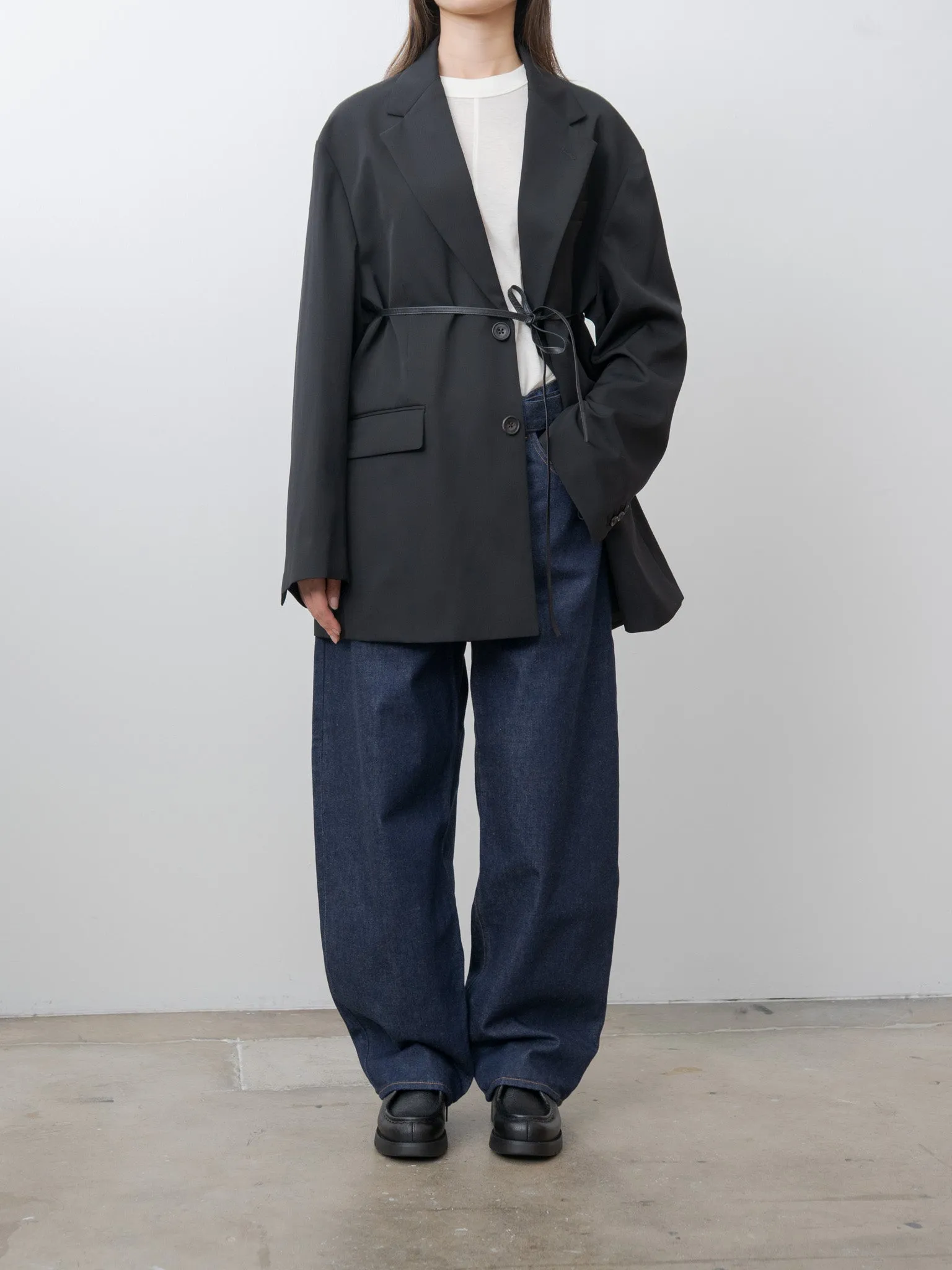 Oversized Single Breasted Long Jacket with Leather Tie - Black sold by Namu Shop product image thumbnail 3