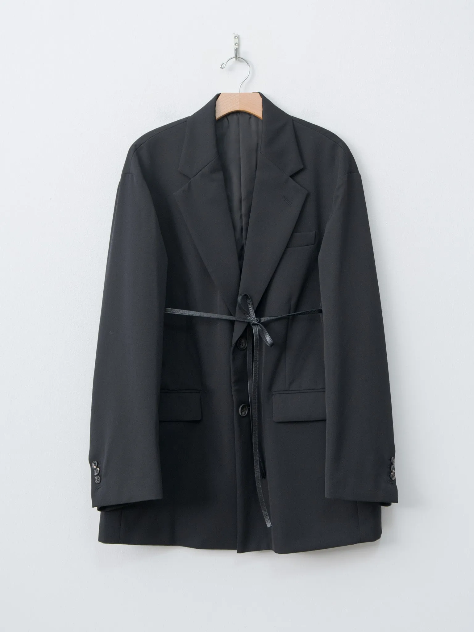 Oversized Single Breasted Long Jacket with Leather Tie - Black sold by Namu Shop