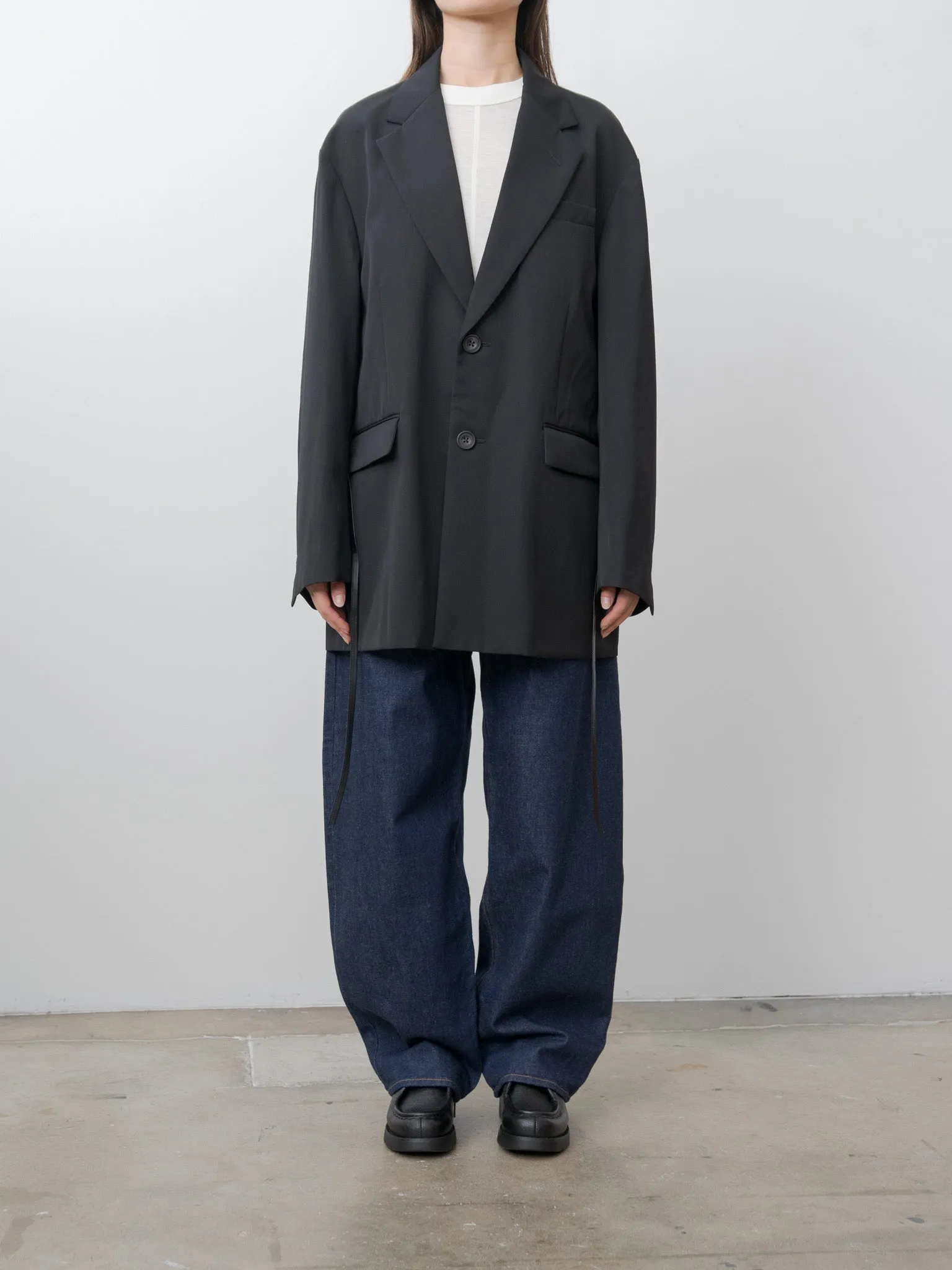 Oversized Single Breasted Long Jacket with Leather Tie - Black sold by Namu Shop product image thumbnail 4