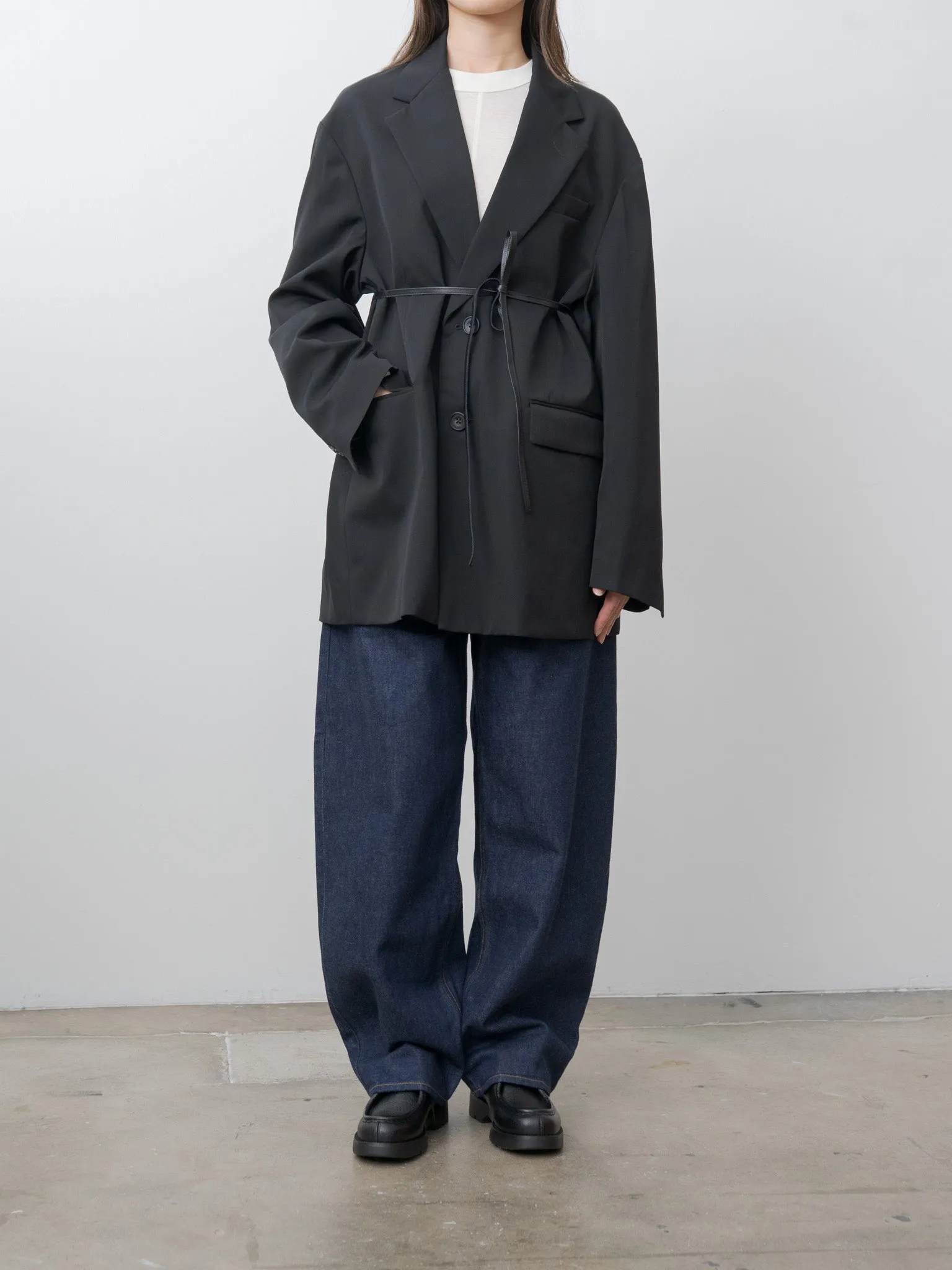 Oversized Single Breasted Long Jacket with Leather Tie - Black sold by Namu Shop product image thumbnail 2