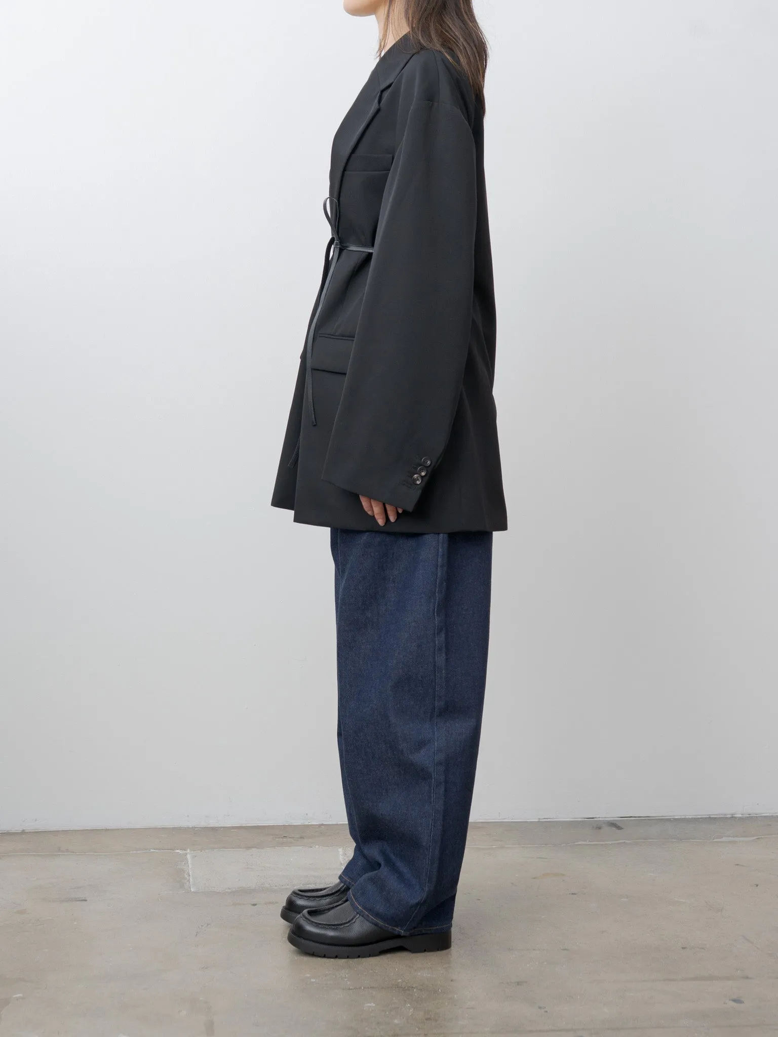 Oversized Single Breasted Long Jacket with Leather Tie - Black sold by Namu Shop product image thumbnail 5