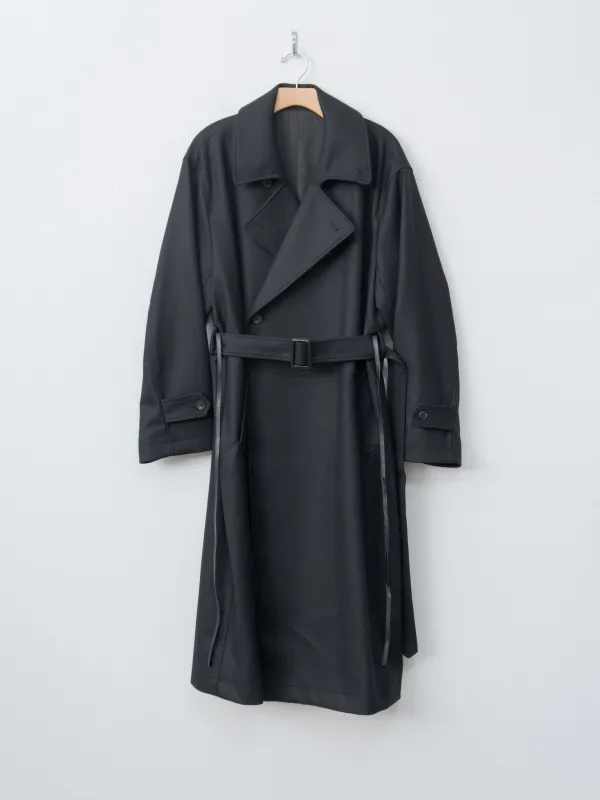 Oversized Double Breasted Coat with Leather Tie - Black sold by Namu Shop
