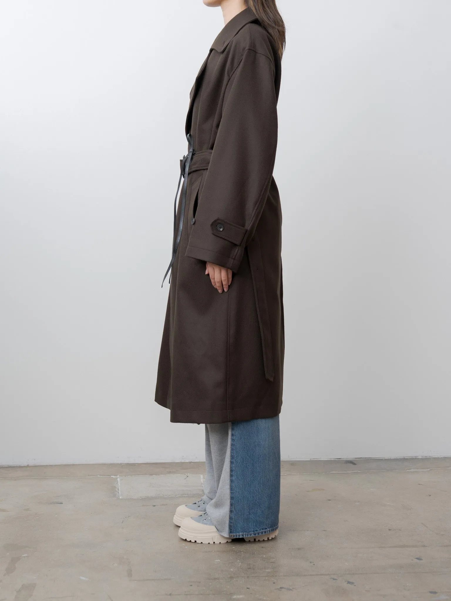 Oversized Double Breasted Coat with Leather Tie - Gray Brown sold by Namu Shop product image thumbnail 4