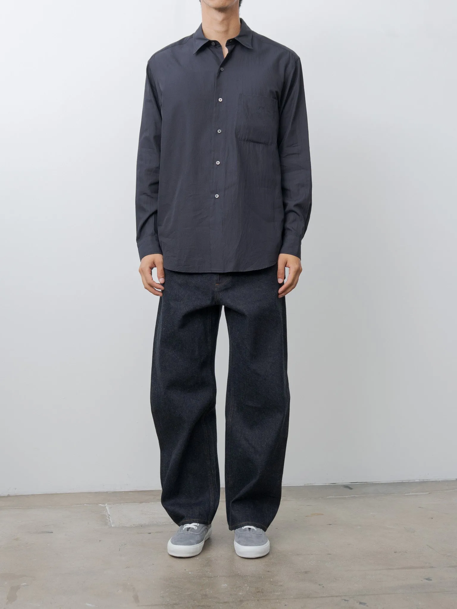 Cotton Silk Regular Collared Shirt - Navy sold by Namu Shop product image thumbnail 2