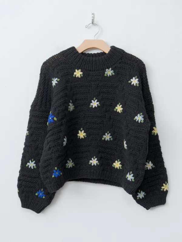 Peru Hand Knit Flower Sweater - Black sold by Namu Shop