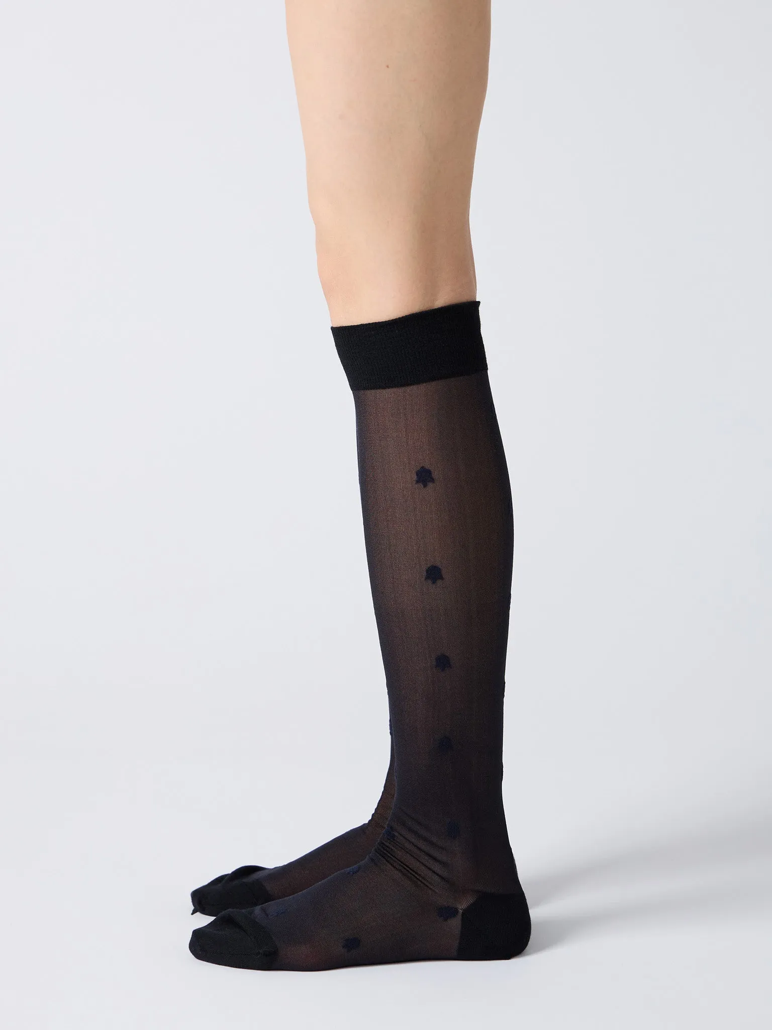Small Flower Knee High Socks - Black sold by Namu Shop product image thumbnail 2
